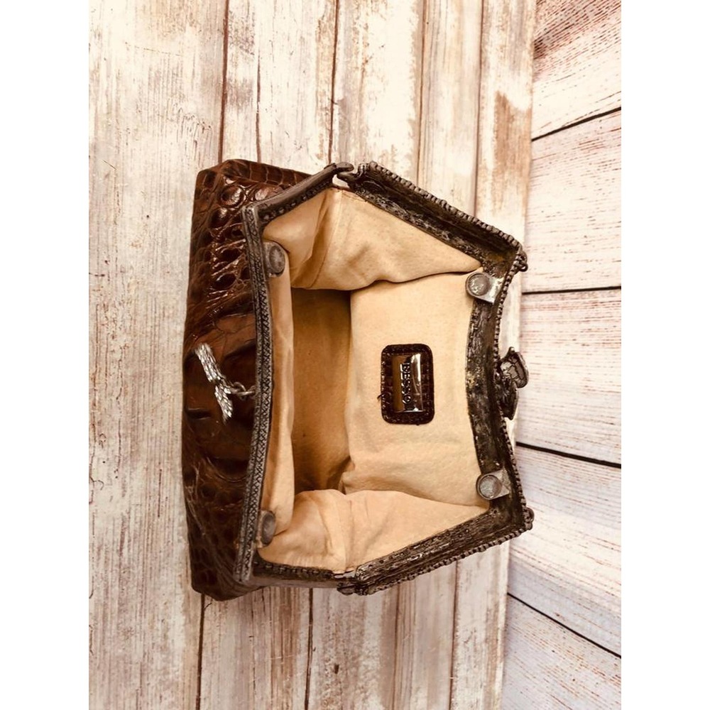Besso Brown Croc Leather Handbag Evening Purse - Picture 11 of 12